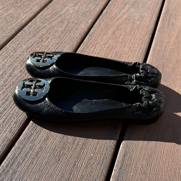 Tory Burch Black Flats with Metallic Emblem - Picture 2 of 7